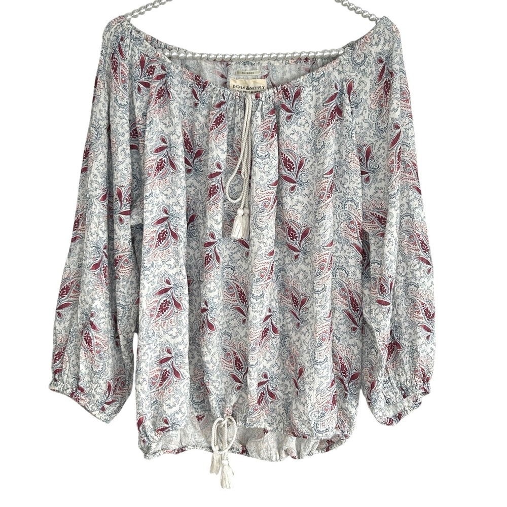 Ralph Lauren‎ Boho Peasant Top Medium Festival Indie Paisley Western Cottage